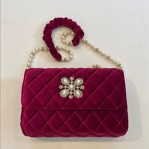 Sondra Roberts Elegant Velvet Clutch with Pearl Detailing Crossbody Bag
